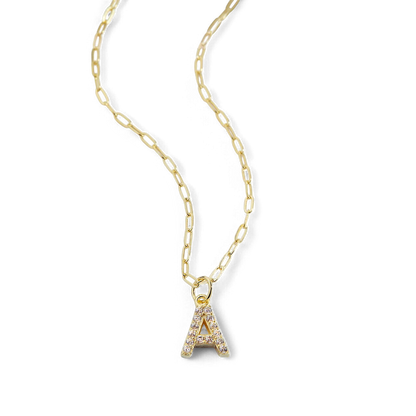 Gold Pavé Uppercase Initial Necklace