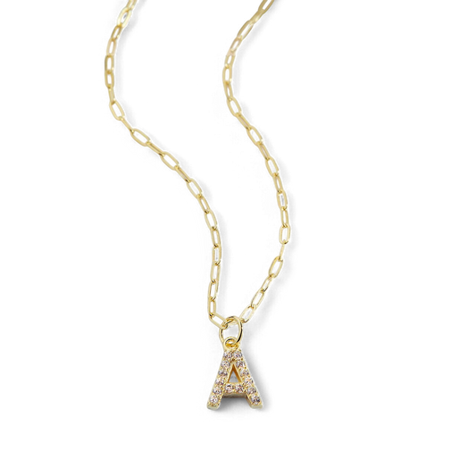Gold Pavé Uppercase Initial Necklace