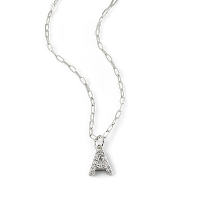 Sterling Silver Pavé Uppercase Initial Necklace
