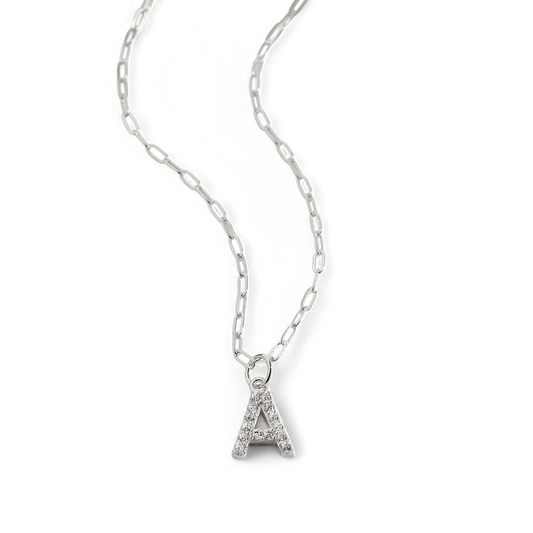 Sterling Silver Pavé Uppercase Initial Necklace