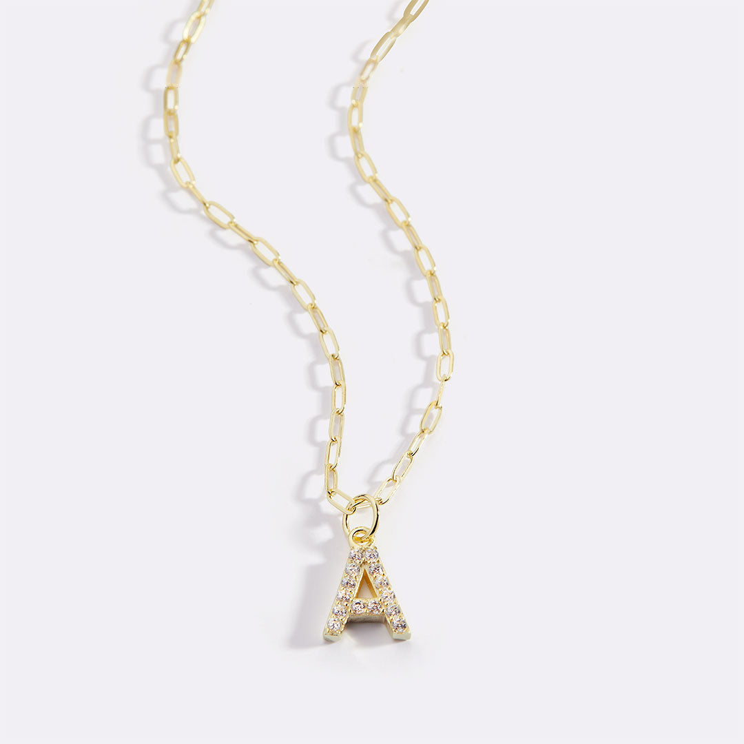 Gold Pavé Uppercase Initial Necklace