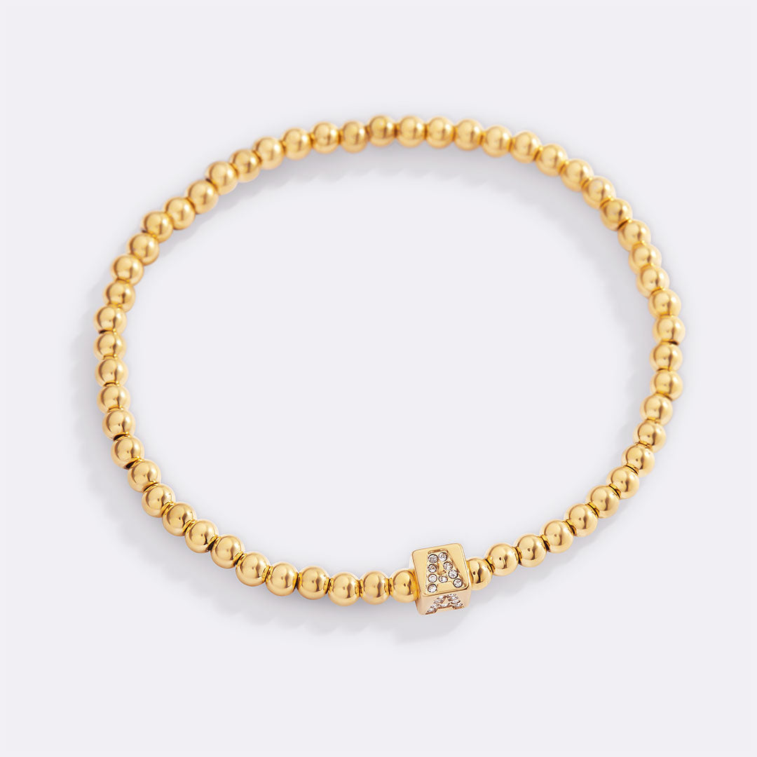 Gold Beaded Block Initial Bracelet
