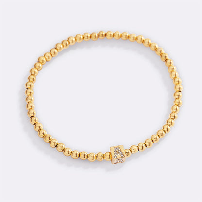 Gold Beaded Block Initial Bracelet