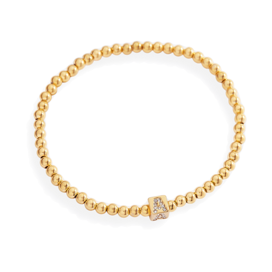 Gold Beaded Block Initial Bracelet