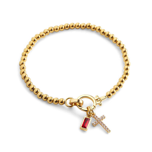 Cross Charm Birthstone Bracelet