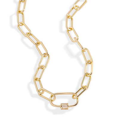 Link Chain Necklace with Pave Carabiner