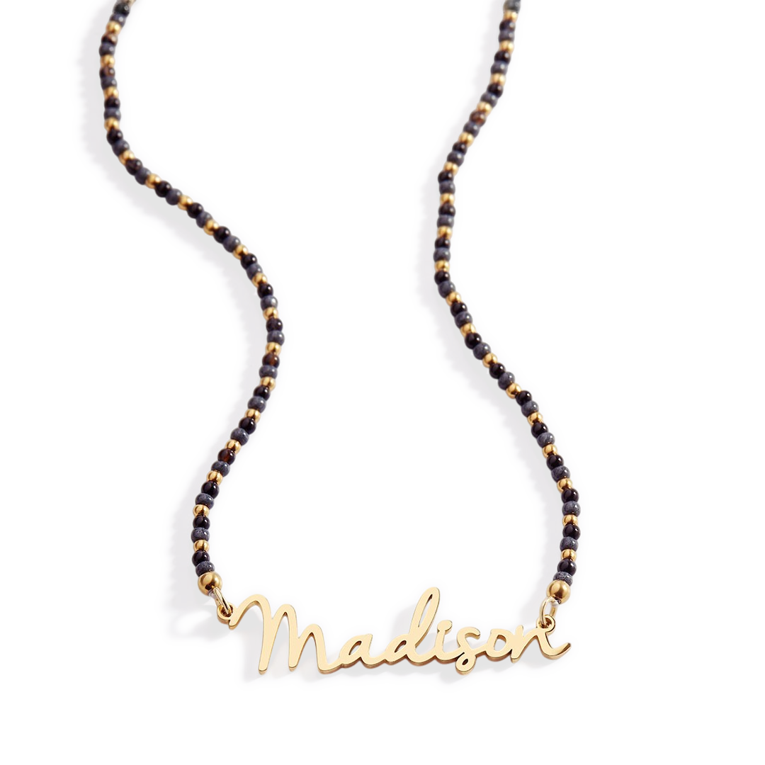 Onyx Beaded Fairy Name Necklace