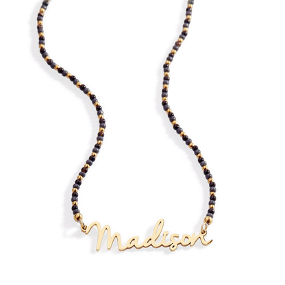 Onyx Beaded Fairy Name Necklace