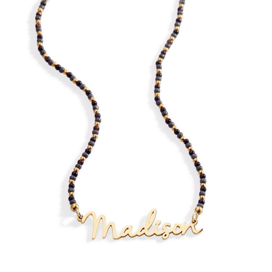 Onyx Beaded Fairy Name Necklace