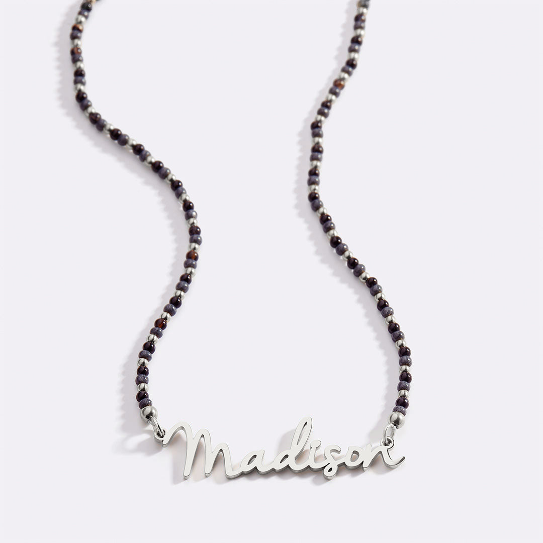 Onyx Beaded Fairy Name Necklace