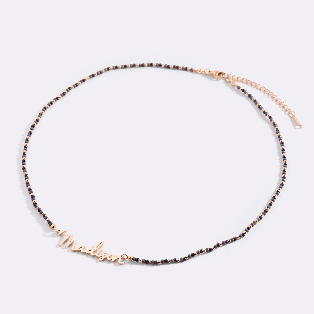 Onyx Beaded Fairy Name Necklace