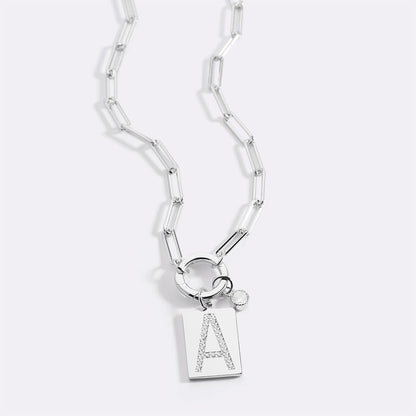 Sterling Silver Pavé Initial Necklace – Paperclip Chai