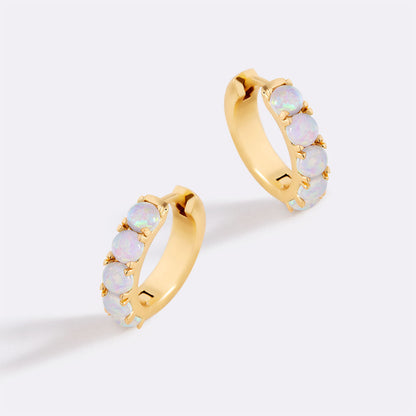 Blue Opal Huggie Earrings