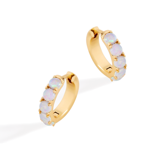 Blue Opal Huggie Earrings