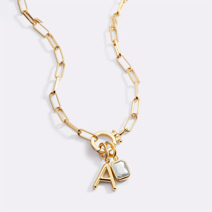 Mint Paperclip Necklace with Initial & Birthstone Charm