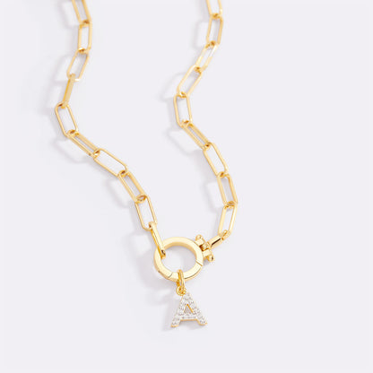 Mint Paperclip Necklace with Pave Initial Charm