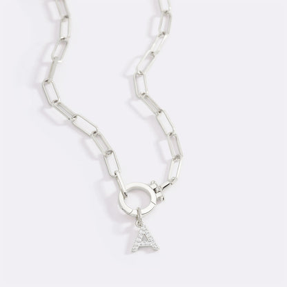 Mint Paperclip Necklace with Pave Initial Charm