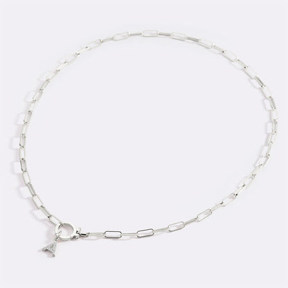 Mint Paperclip Necklace with Pave Initial Charm