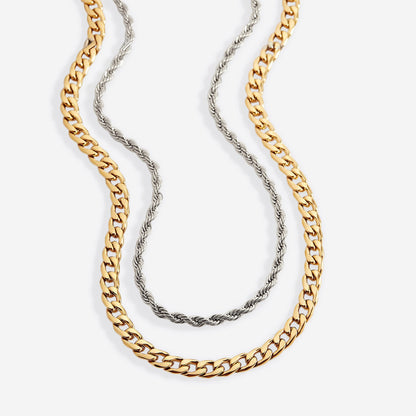 Rope & Cuban Layered Necklace Duo