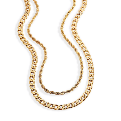 Rope & Cuban Layered Necklace Duo