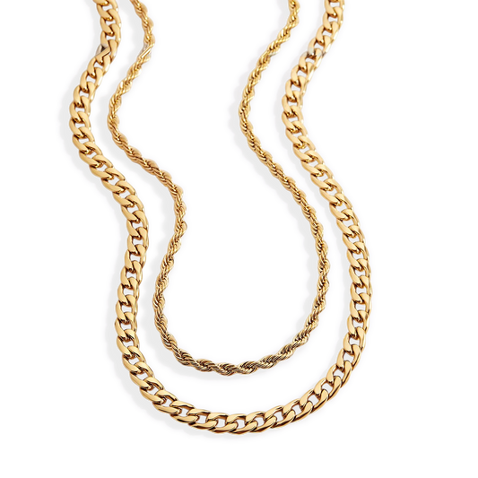 Rope & Cuban Layered Necklace Duo