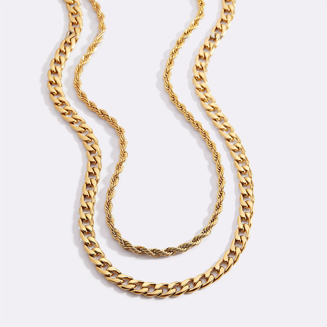 Rope & Cuban Layered Necklace Duo