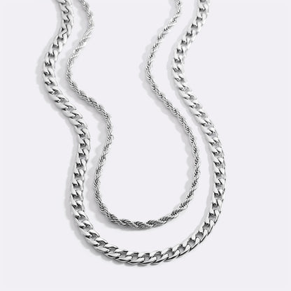 Rope & Cuban Layered Necklace Duo