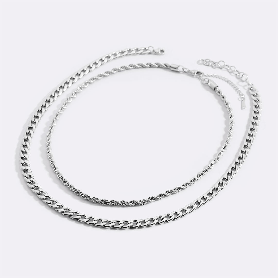 Rope & Cuban Layered Necklace Duo
