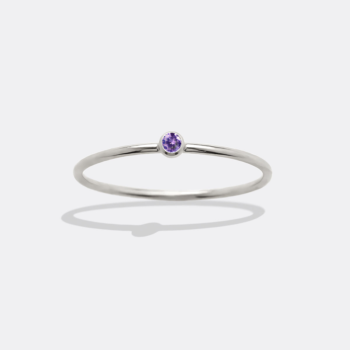 Minimalist Bezel-Set February Birthstone Stacking Band