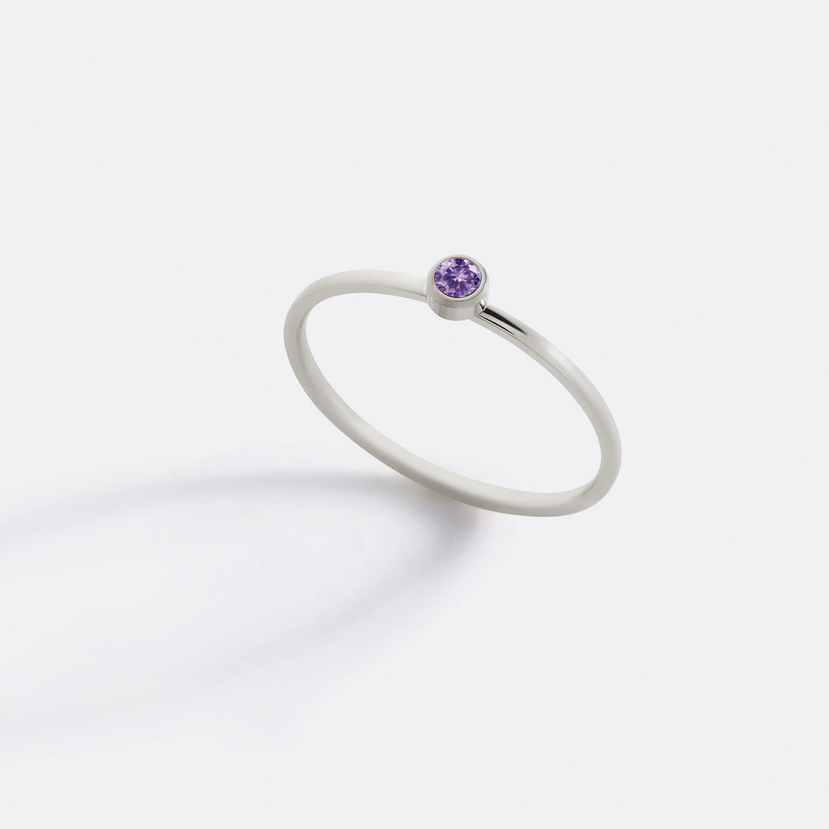 Minimalist Bezel-Set February Birthstone Stacking Band
