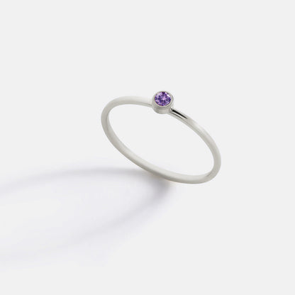 Minimalist Bezel-Set February Birthstone Stacking Band