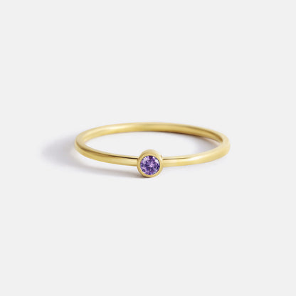 Minimalist Bezel-Set February Birthstone Stacking Band