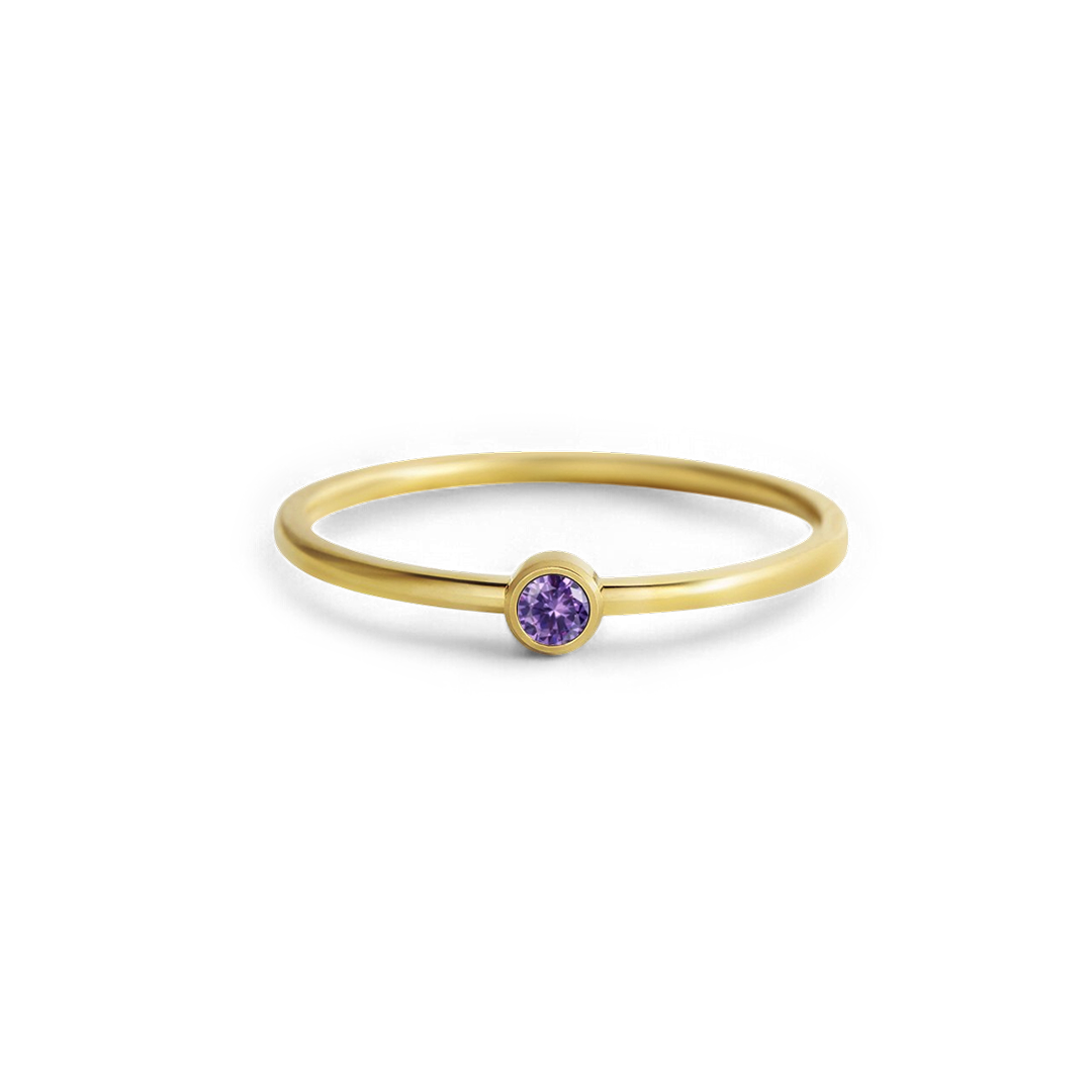 Minimalist Bezel-Set February Birthstone Stacking Band