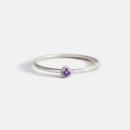 Minimalist Bezel-Set February Birthstone Stacking Band