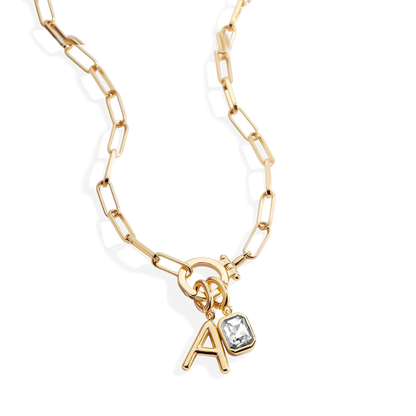 Mint Paperclip Necklace with Initial & Birthstone Charm