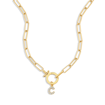 Mint Paperclip Necklace with Pave Initial Charm