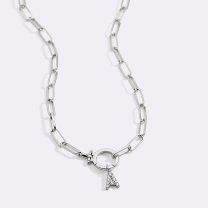 Mint Paperclip Necklace with Pave Initial Charm