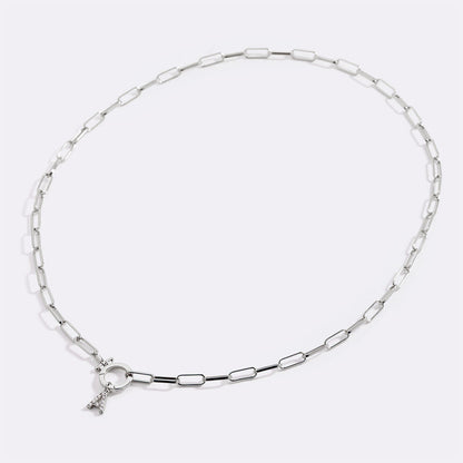 Mint Paperclip Necklace with Pave Initial Charm