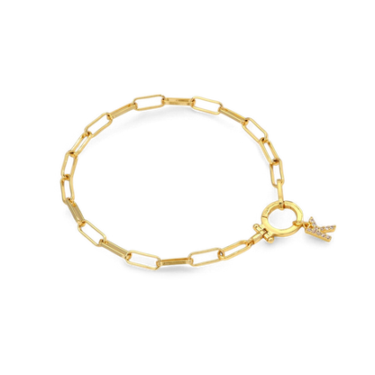 Mint Paperclip Bracelet with Pave Initial Charm