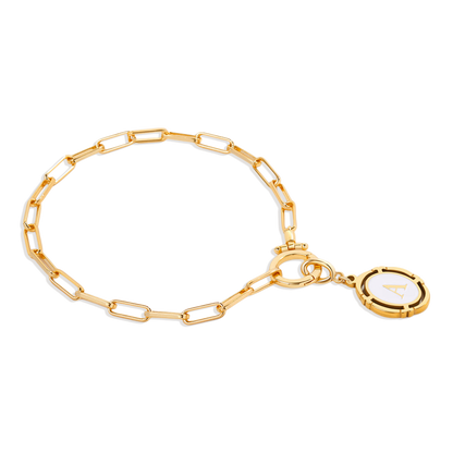 Mint Paperclip Bracelet with Vintage Initial Charm