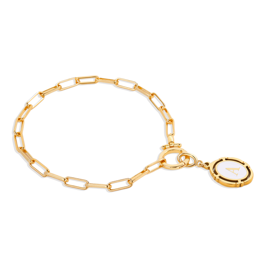 Mint Paperclip Bracelet with Vintage Initial Charm