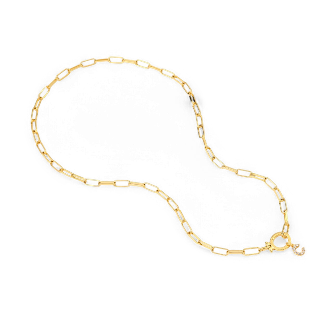 Mint Paperclip Necklace with Pave Initial Charm