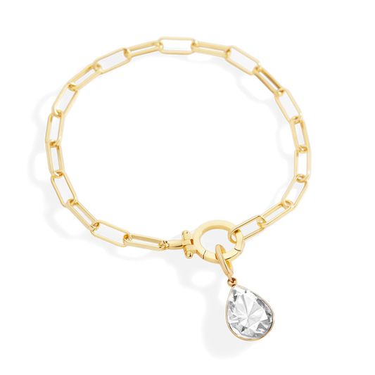 Mint Paperclip Bracelet & Teardrop Birthstone Charm