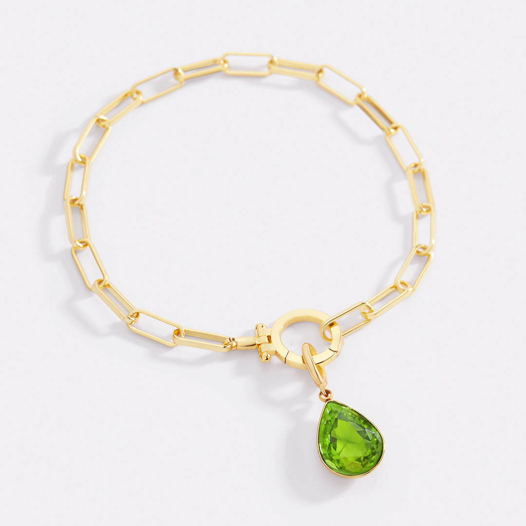 Mint Paperclip Bracelet & Teardrop Birthstone Charm