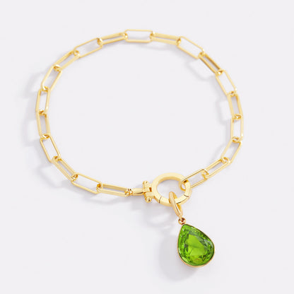 Mint Paperclip Bracelet & Teardrop Birthstone Charm