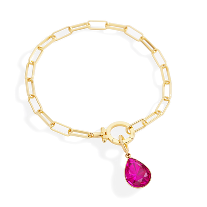 Mint Paperclip Bracelet & Teardrop Birthstone Charm