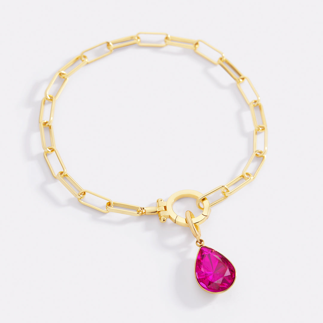 Mint Paperclip Bracelet & Teardrop Birthstone Charm