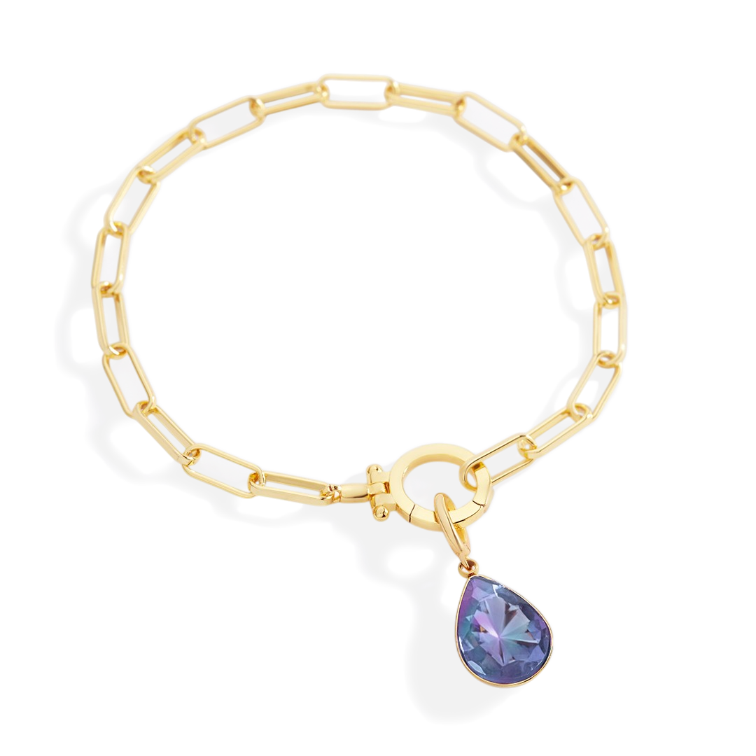 Mint Paperclip Bracelet & Teardrop Birthstone Charm