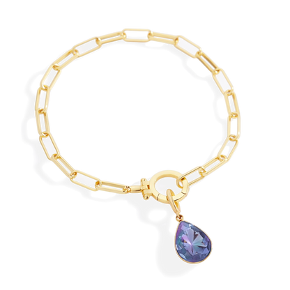 Mint Paperclip Bracelet & Teardrop Birthstone Charm