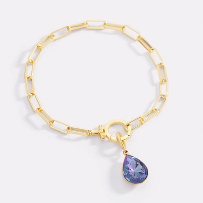 Mint Paperclip Bracelet & Teardrop Birthstone Charm